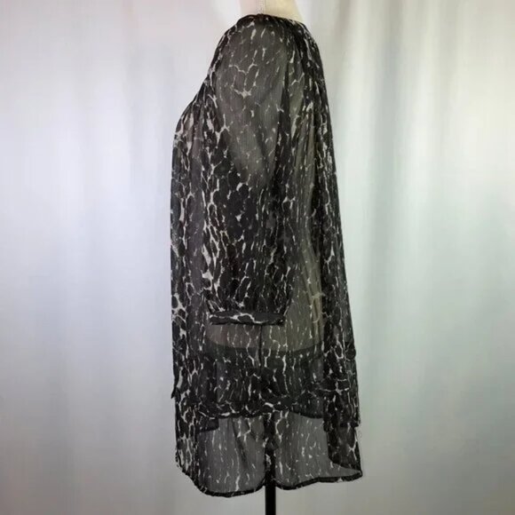 Worthington Embellished Sheer Tunic Dress Blouse Leopard Print V Neck Size 2X - Picture 3 of 10